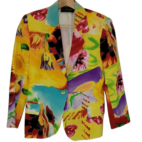 Vintage Alta Moda Luan Sare 100% Silk Floral Blazer Size 8 - Picture 1 of 4